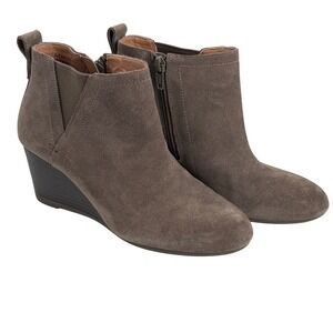 Vionic Gray Suede Wedge Ankle Boots Weather Resistant Side Zip Women‎ Size 5